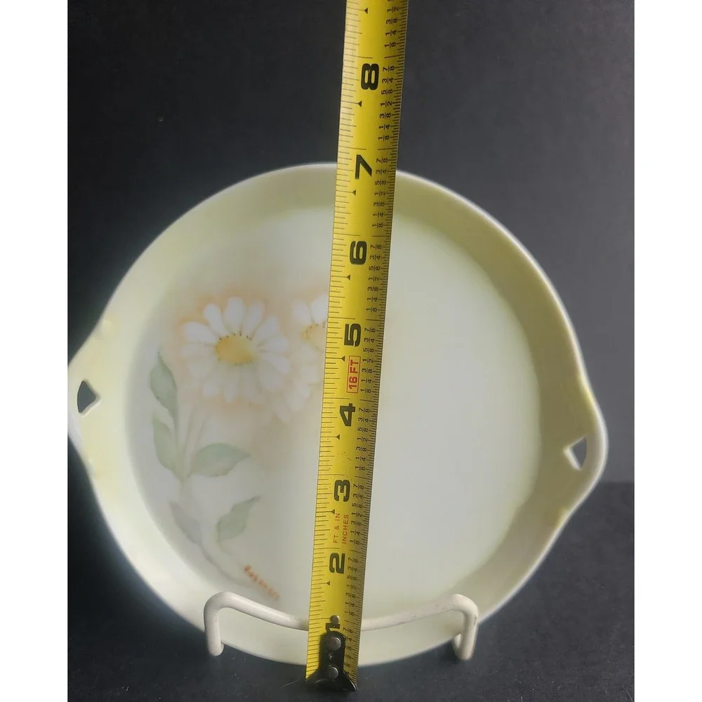 Vintage R.S. Geramny Hand Painted Daisys Plate Heart Cutout Handles Signed
